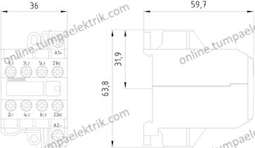 3TG1001-0BB4 Mini Kontaktör 8.4A 24V DC 4kW 3NO